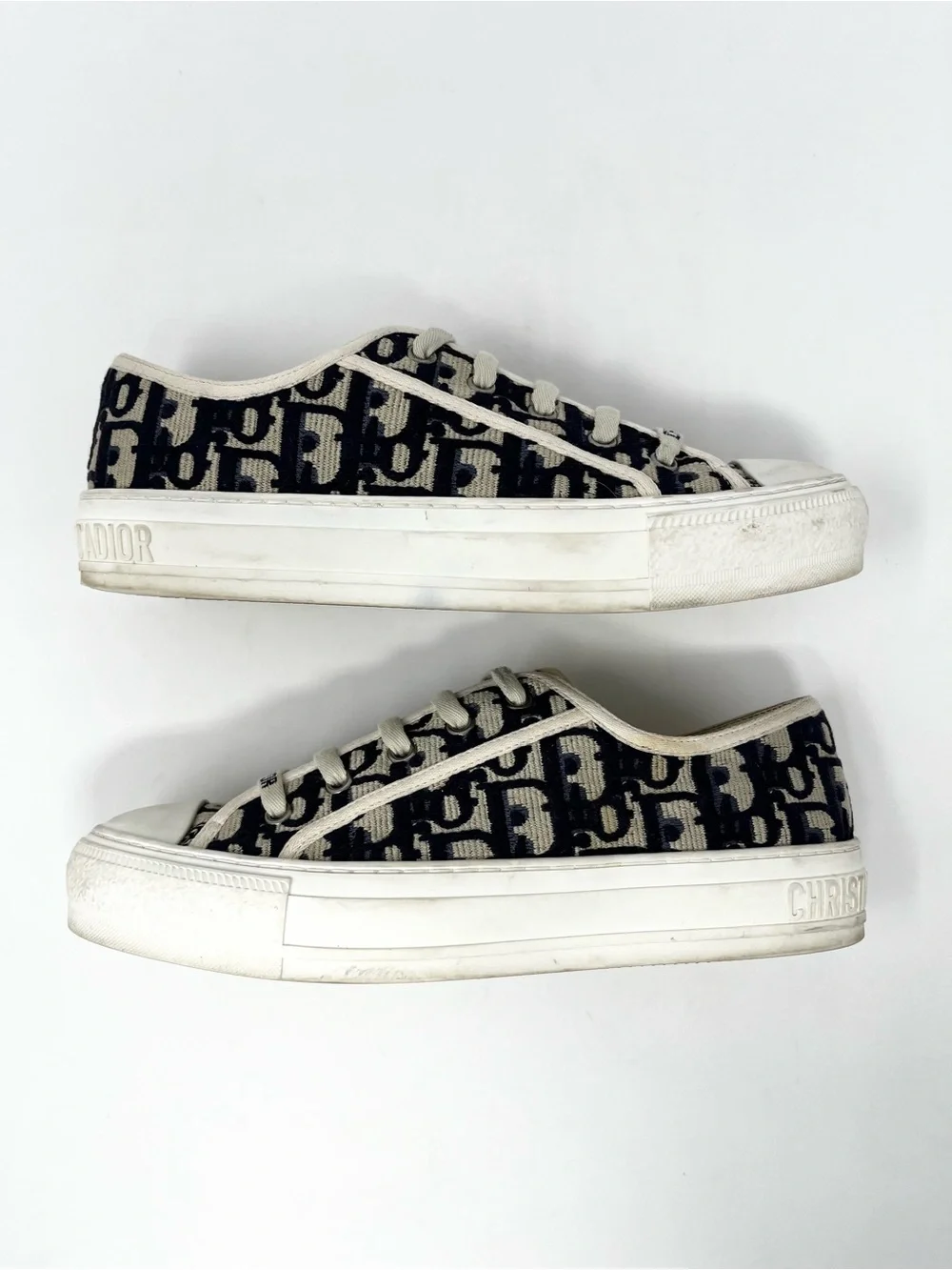 Christian Dior Walk N Dior Oblique Platform Sneakers Shoes Navy Blue White 37 7